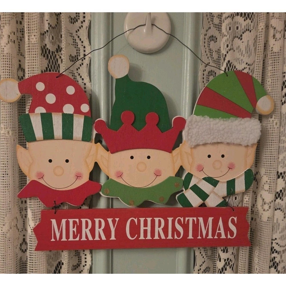 Christmas Wooden Door Sign Cheery Elves Hanging Sign Merry Christmas